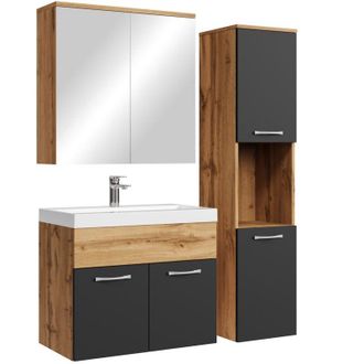 Badplaats Conjunto De Muebles De Ba&ntilde;o Montreal 60 Cm - Roble Con Negro Mat