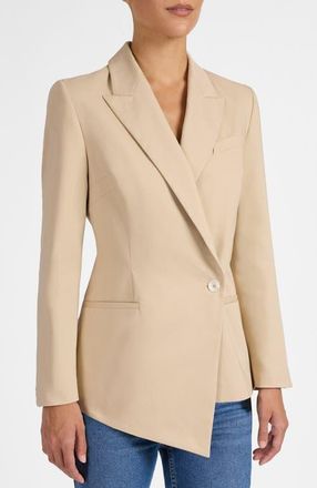 Santorelli Mara Asymmetrical Blazer in Cotton Stretch in Latte at Nordstrom, Size 4