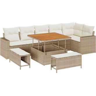 vidaXL Conjunto De Sof&aacute; De Jard&iacute;n Con Coj&iacute;n Manual 9 Pcs Beige Y Crema Vidaxl