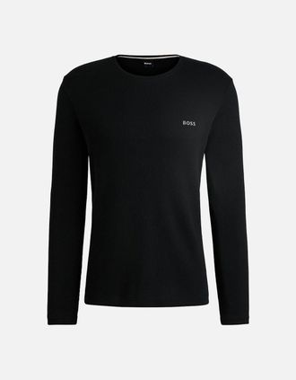 HUGO BOSS Mens Lightweight Mini Waffle Long-Sleeve Lounge Top, Black - Size: 40