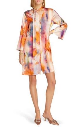 Robert Graham Brenna Tie Neck Long Sleeve Shift Dress in Pink Multi at Nordstrom Rack, Size 8
