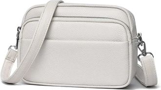 Generic Compatible For Many Pocket Real Leather Women Shoulder Messenger Bags Female Soft Cowhide Handbags(Beige)