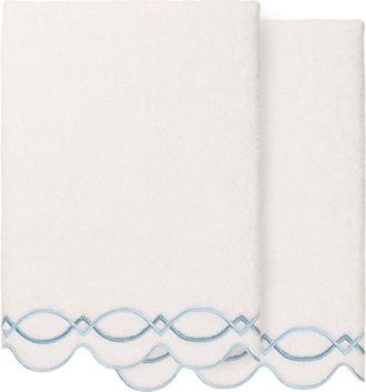 Linum Home Textiles 100% Turkish Cotton Diamond Chain Scallop 2Pc Embellished Bath Towel Set