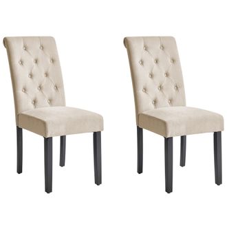Beliani Conjunto De 2 Sillas De Comedor Tapizadas En Tela Beige Glam Dise&ntilde;o Moderno Patas De Madera Negras Velva