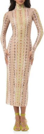 AFRM Shailene Turtleneck Long Sleeve Mesh Midi Dress in Tonal Dot at Nordstrom, Size X-Large