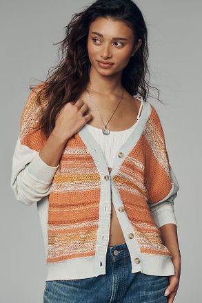 Pilcro Cotton Sunflower V-Neck Cardigan