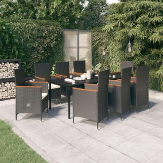 vidaXL Juego De Comedor De Jard&iacute;n 9 Piezas Con Cojines Negro Vidaxl