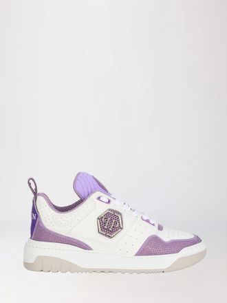 Philipp Plein Sneakers alte in pelle e suede con monogramma di cristalli e logo Hexagon