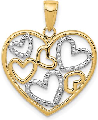 Diamond2Deal 14k Yellow Gold and White Rhodium Polished Hearts inside Heart Pendant
