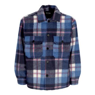Obey Navy/Multi Gewatteerd Overhemd Jas - Heren - Zomerjassen - Veelkleurig - L - Wol - Jassen