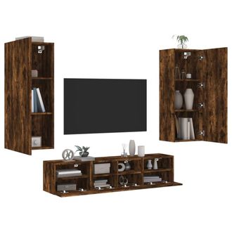 vidaXL Vidaxl - Muebles De Tv De Pared 5 Pzas Madera Ingenier&iacute;a Roble Ahumado