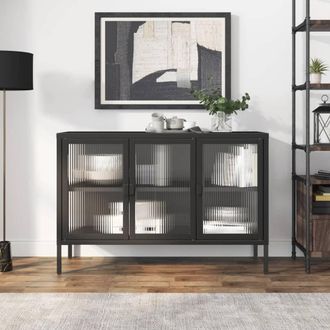 vidaXL Aparador De Vidrio Y Acero Negro 105x35x70 Cm Vidaxl