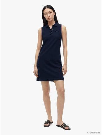 Tommy Hilfiger Womens Sleeveless Stretch Pique Polo Dress - Navy - XXL