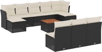 vidaXL Set De Sof&aacute;s De Jard&iacute;n 11 Pzas Y Cojines Rat&aacute;n Sint&eacute;tico Negro Vidaxl