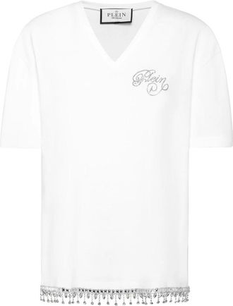Philipp Plein T-Shirt V-Neck Ss - Dames - T-shirts - Wit - XL - Katoen - Tops