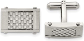 Diamond2Deal Stainless Steel Brushed and Polished Grey Carbon Fiber Inlay Cufflinks