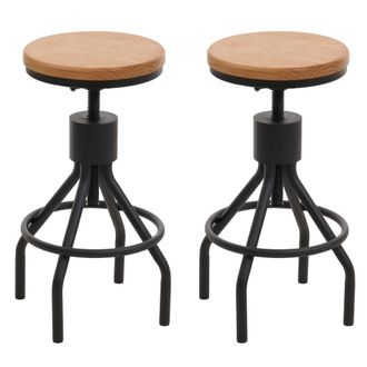 Hhg Hhg - Juego De 2 Taburetes De Bar 962, Taburete De Bar, Reposapi&eacute;s Giratorio Regulable En Altura Metal Industrial Madera Maciza, Naturaleza
