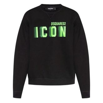 Dsquared2 Mens Icon Blurred Lime Logo Crew Neck Black Jumper Cotton - Size Medium