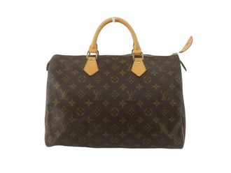 Louis Vuitton Speedy Handbag Monogram Canvas Brown Leather Handbag (Pre-Owned)