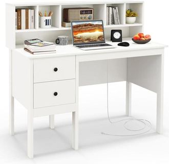 Costway Mesa Escritorio 120x60cm, Escritorio Con 2 Cajones Y Estante De 5 Cub&iacute;culos, Escritorio Blanco, Mesa Oficina Despacho - Costway