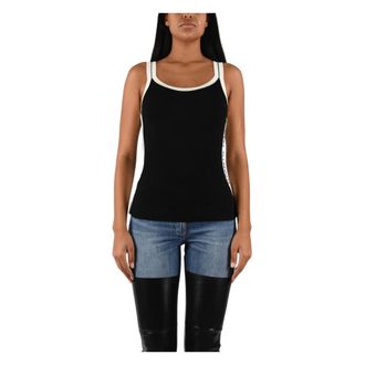 Elisabetta Franchi Geribbelde gebreide top met contrasterende bies - Dames - Tops - Zwart - Maat: S Viscose