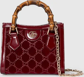 Gucci Diana Crystals Small Tote Bag, Bordeaux, Fabric
