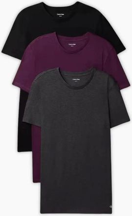 Calvin Klein Mens 3-Pack Cotton Classics T-Shirts, Black/Purple/Charcoal - Size: 36
