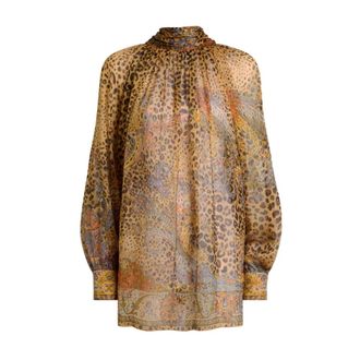 Etro Etro, Blouses, female, Multicolor, Size: XS Silk Blouse with Silk Scarf and Paisley and Animal Motif