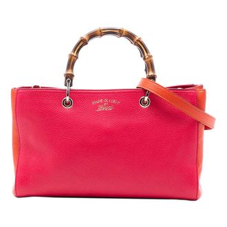 Gucci Pre-owned Gucci Medium Bicolor Calfskin Bamboo Shopper Satchel Ladies 323660 520981