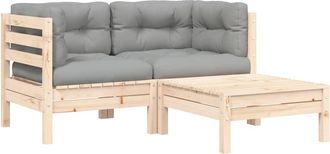 vidaXL Juego Muebles De Jard&iacute;n 3 Pzas Cojines Gris Madera Pino Maciza Vidaxl