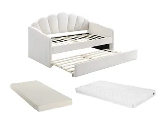 Vente-Unique Letto A Scomparsa Conchiglie 2 X 90 X 190 Cm Velluto Beige + Materasso - Elusia