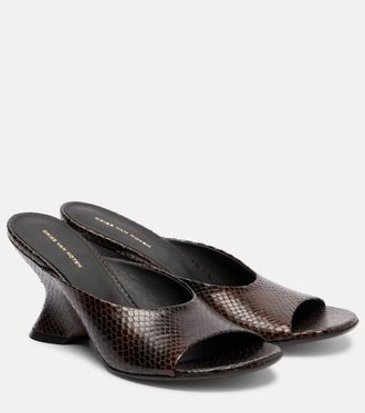 Dries Van Noten 75 snake-effect leather wedge mules