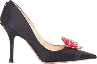 Jimmy Choo London Entice satin red flower brooch pumps