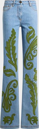 Etro Paisley Embroidered Bootcut Jeans