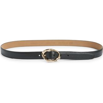 Nordstrom Cora Slim Leather Belt in Black- Gold at Nordstrom, Size X-Large