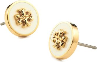 Tory Burch Womens Earrings Double T Brass Blend Metallic