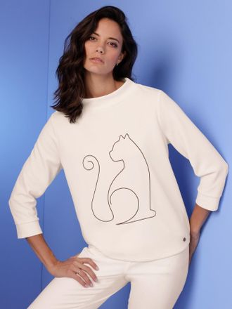 Cr&eacute;ation L 3/4-Arm-Shirt CREATION L PREMIUM Modal-Mix-Shirt, Damen, Gr. 36, ecru, 50% Modal, 44% Polyester, 6% Elasthan, gemustert, Shirts 3/4-Arm-Shirt