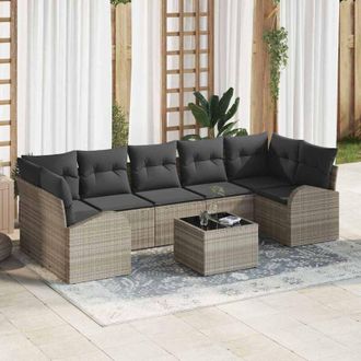 vidaXL Vidaxl - Conjunto De Sof&aacute; De Jard&iacute;n 8 Pcs Gris Claro 55 X 55 X 37 Cm