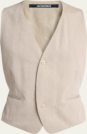 Jacquemus Mens Herringbone Linen-Blend Vest