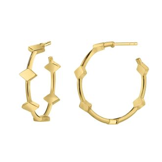 Gold & Honey Womens Diamond Station Hoop Earrings In Gold