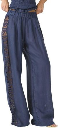 PQ Swim Jace Lace Trim Linen Cover-Up Pants in Navy at Nordstrom, Size X-Small