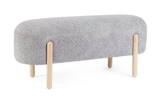 Konte Design Banco de tela efecto boucl&eacute; gris claro, patas de madera de caucho