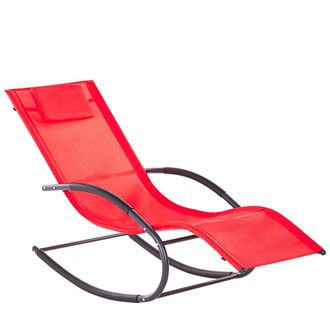 Beliani Tumbona Mecedora De Jard&iacute;n Tela De Acero Rojo Reposacabezas Moderna Carano Ii