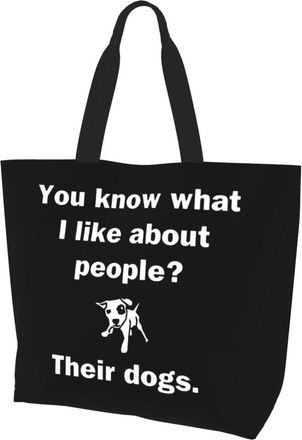 AOOEDM You Know What I Like About People Their Dogs Ladies Canvas Tote Reusable Shopping Bag