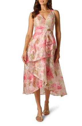 Adrianna Papell Cascade Floral Organza Gown in Sage Multi at Nordstrom, Size 12