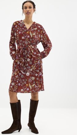 Contemporaine Womens Paisley garden silky belted dress