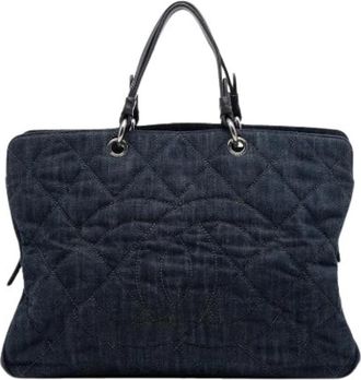Chanel Pre-owned Vintage Quilted Denim Tote - Dames - Vintage Shopper - Blauw - ONE Size - Denim - Vintage