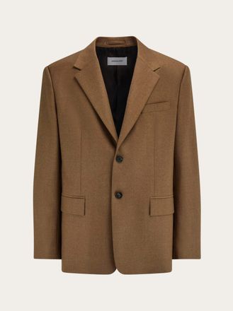 Ferragamo Men Single breasted flannel blazer Brown