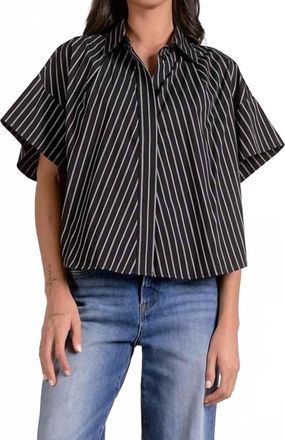 Elan Cyndi Stripe Button-Up Blouse In Black / White Stripe