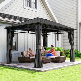 OUTSUNNY 3 x 4 m Hardtop Gazebo with Galvanised Steel Roof & Sides in Dark Grey